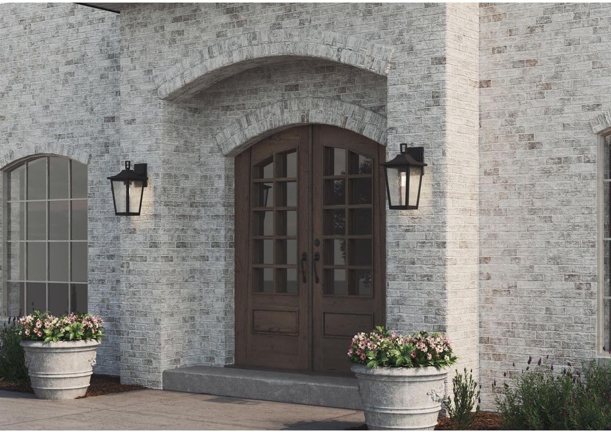 image:imageProgress Lighting Padgett Collection 18 in 1Light Antique Bronze with Clear Seeded Glass Shade Transitional Coastal Outdoor Wall LanternBlack
