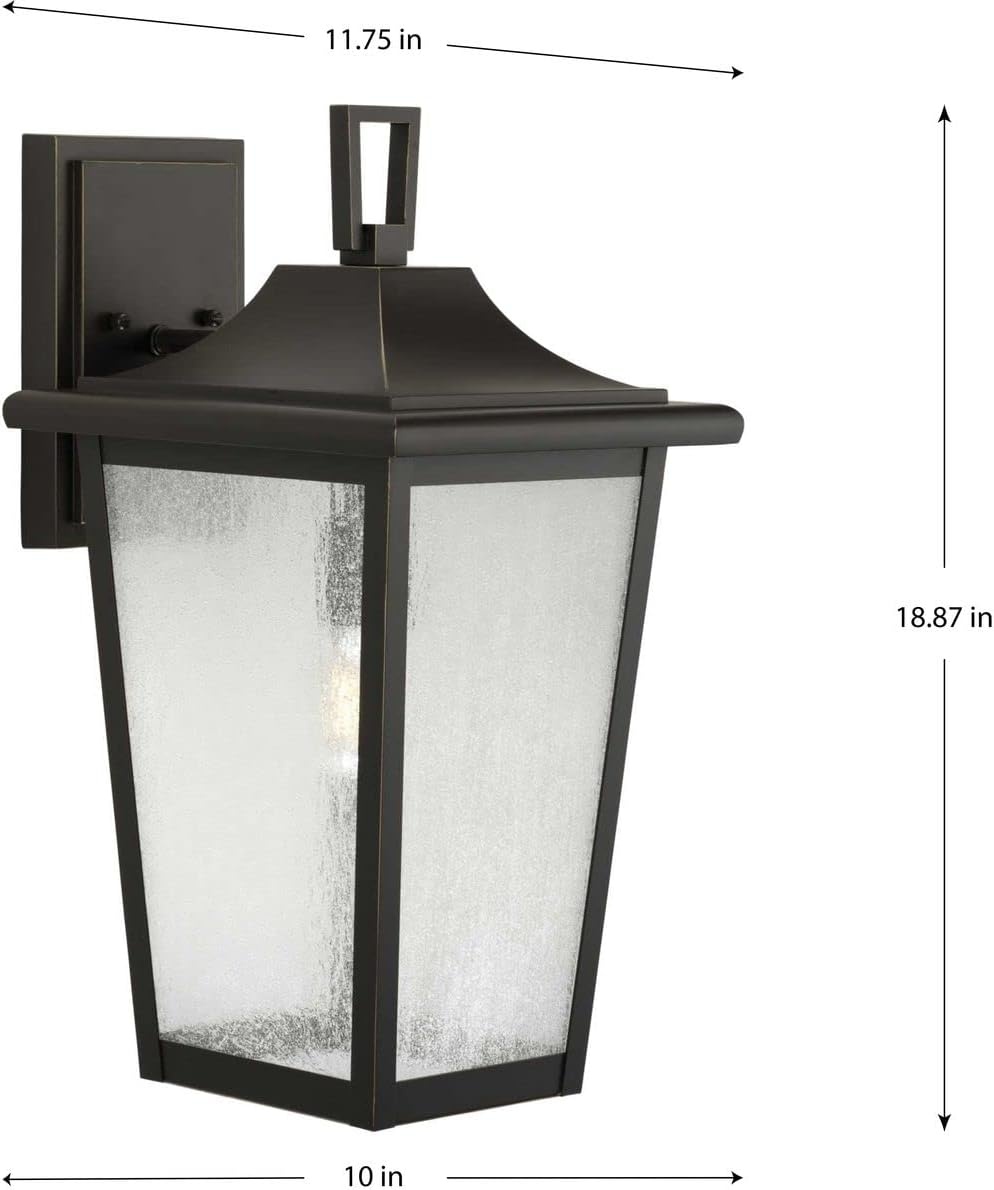 image:imageProgress Lighting Padgett Collection 18 in 1Light Antique Bronze with Clear Seeded Glass Shade Transitional Coastal Outdoor Wall LanternBronze