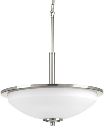 image:imageProgress Lighting ThreeLight Inverted Pendant Hanging Light Dining Room Light Fixture and Kitchen Light Etched Glass Shade Replay Collection BlackBrushed Nickel