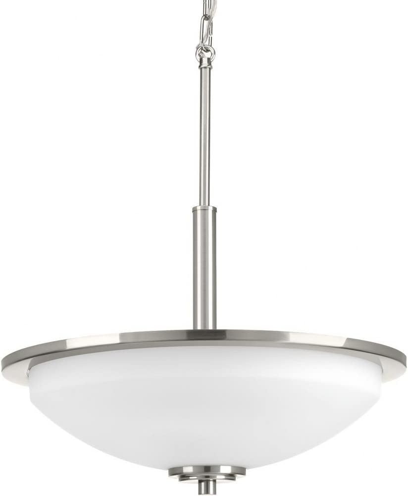image:imageProgress Lighting ThreeLight Inverted Pendant Hanging Light Dining Room Light Fixture and Kitchen Light Etched Glass Shade Replay Collection BlackBrushed Nickel