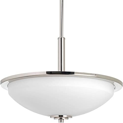 image:imageProgress Lighting ThreeLight Inverted Pendant Hanging Light Dining Room Light Fixture and Kitchen Light Etched Glass Shade Replay Collection BlackPolished Nickel