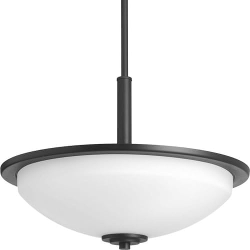image:imageProgress Lighting ThreeLight Inverted Pendant Hanging Light Dining Room Light Fixture and Kitchen Light Etched Glass Shade Replay Collection BlackTextured Black