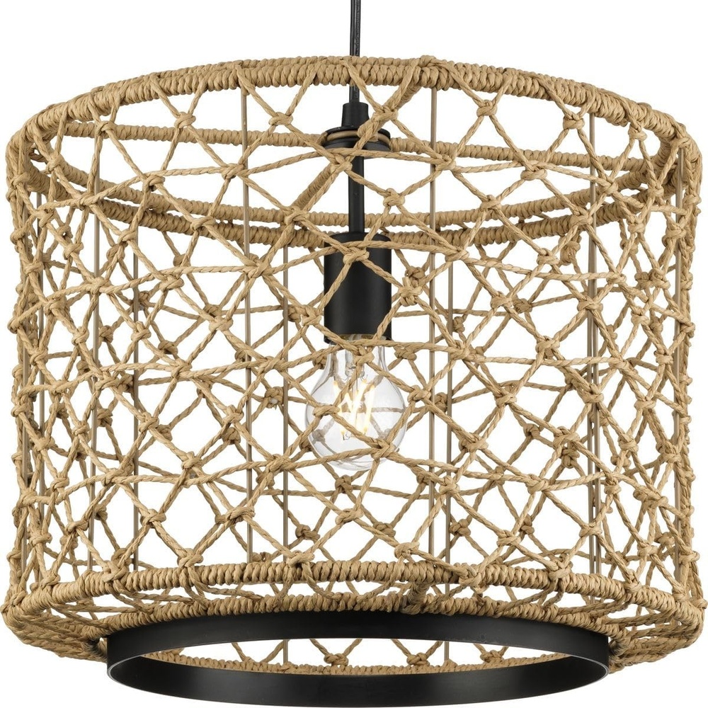 image:imageChandra Collection OneLight Matte Black Global Pendant with Woven Shade P50042031M