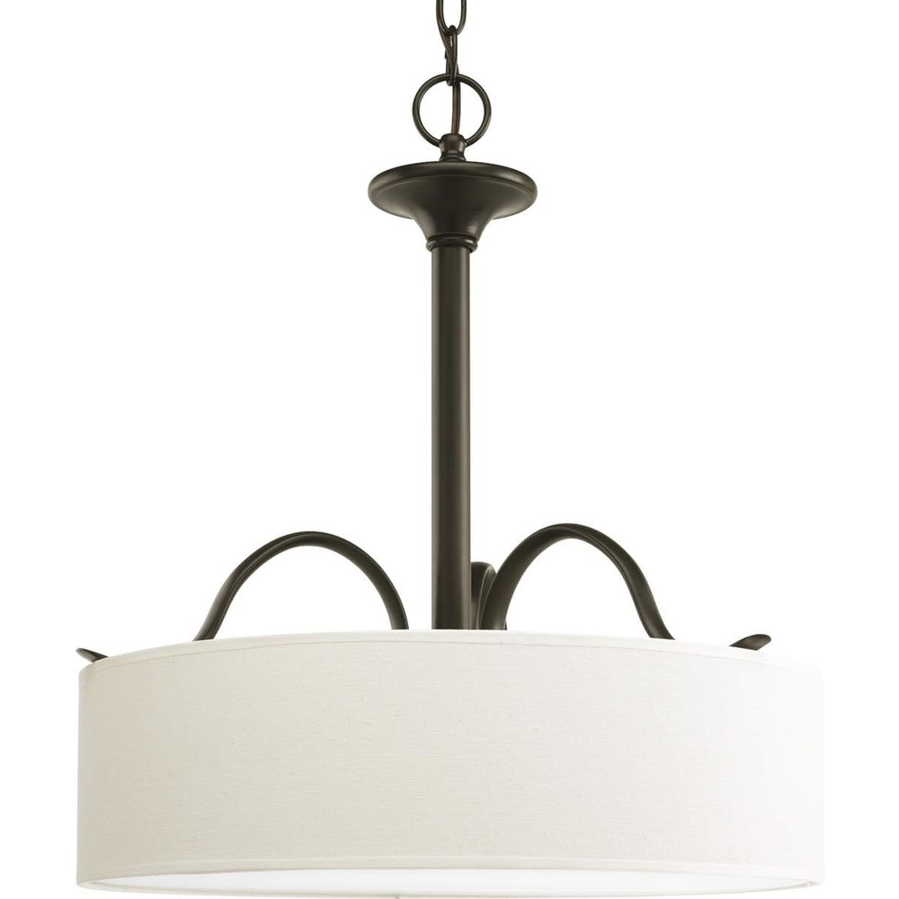 image:imageInspire Collection 3Light Antique Bronze OffWhite Shade Traditional Pendant LightBronze