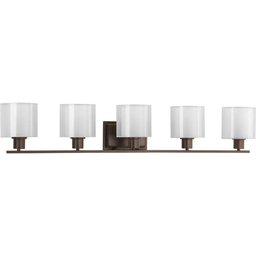 image:imageInvite Collection 5Light White Shade New Traditional Bath Vanity Light Brushed NickelAntique Bronze