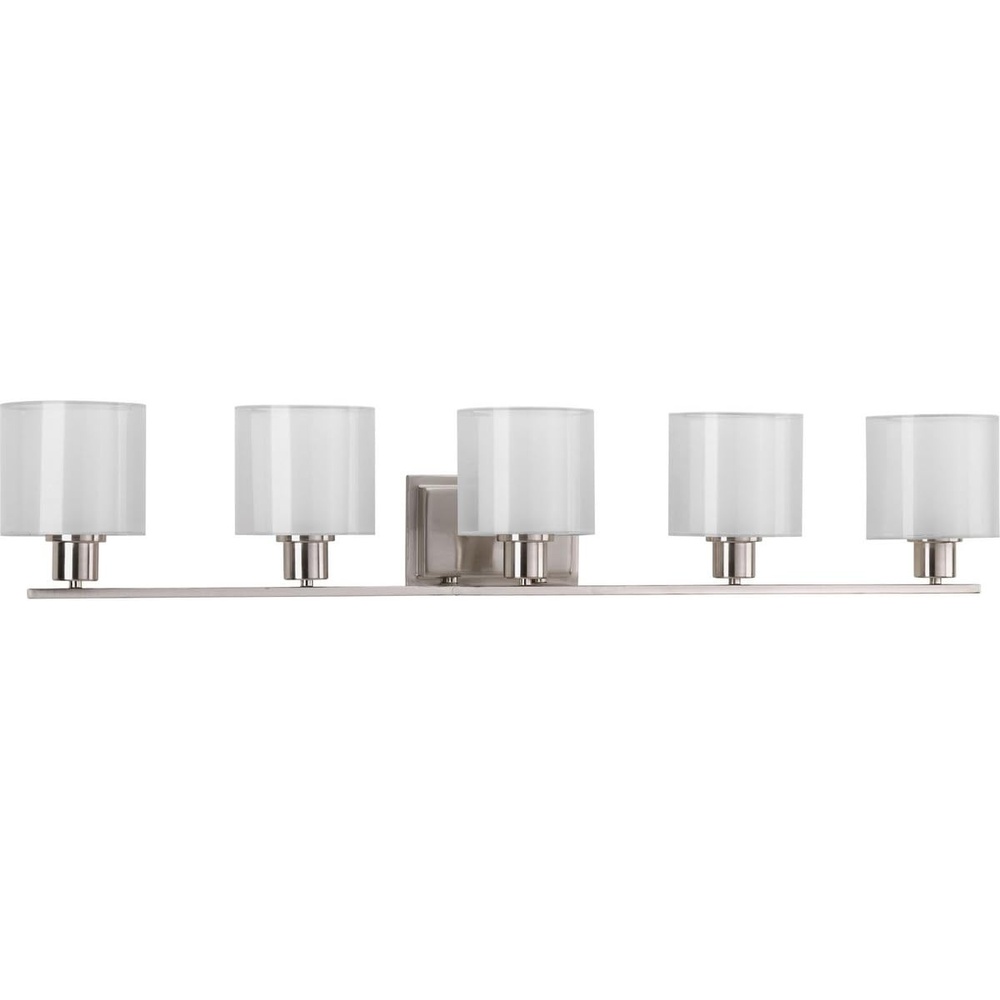 image:imageInvite Collection 5Light White Shade New Traditional Bath Vanity Light Brushed NickelBrushed Nickel