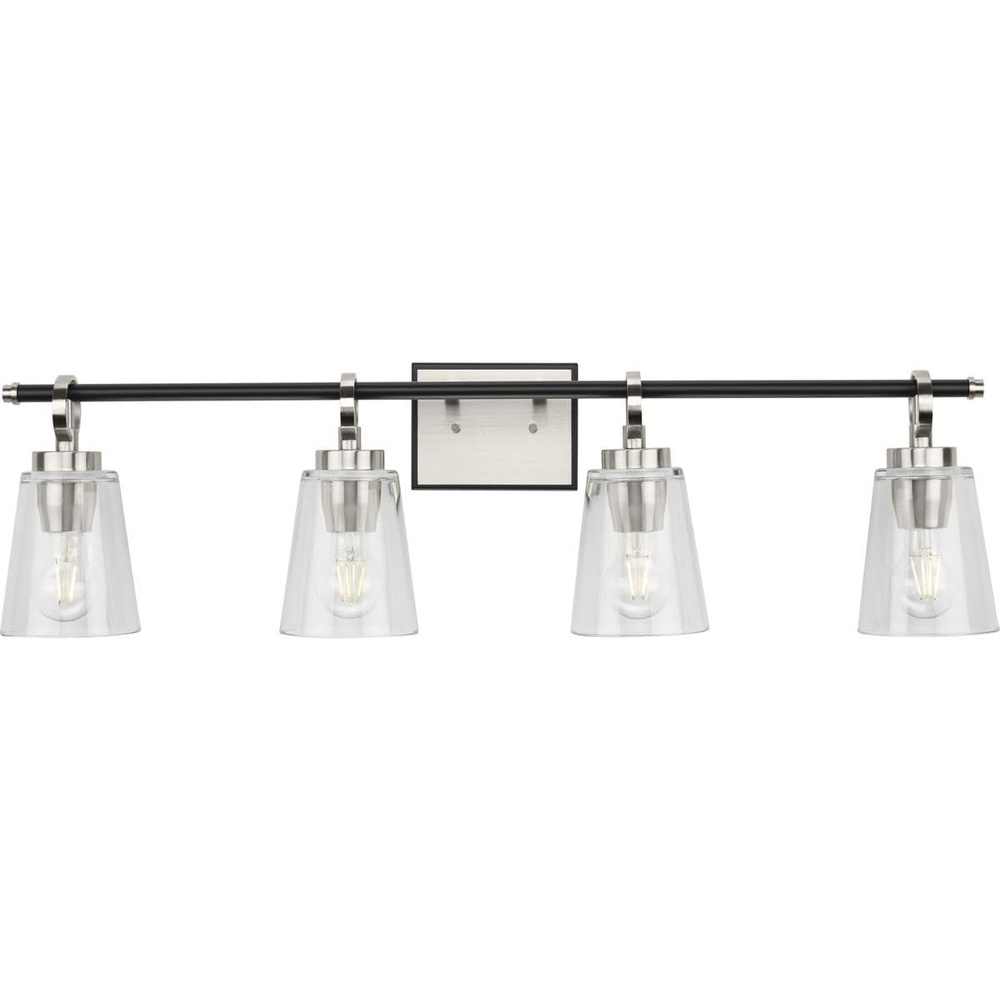 image:imageProgress Lighting Cassell 3387 in 4Light Brushed Nickel and Matte Black Vanity Light with Clear Glass Shades for Bathroom