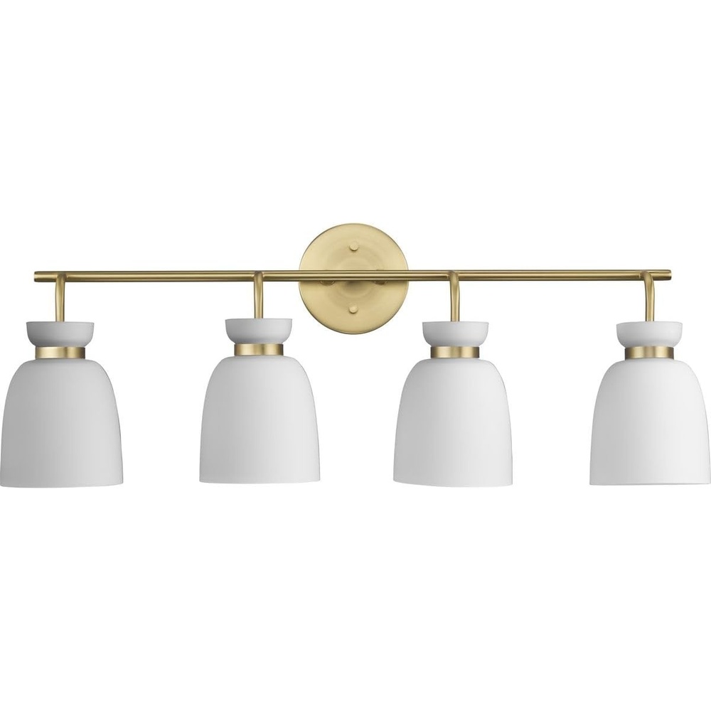 image:imageProgress Lighting Lexie 30 in FourLight Brushed Gold Vanity Light with Opal Glass Shade