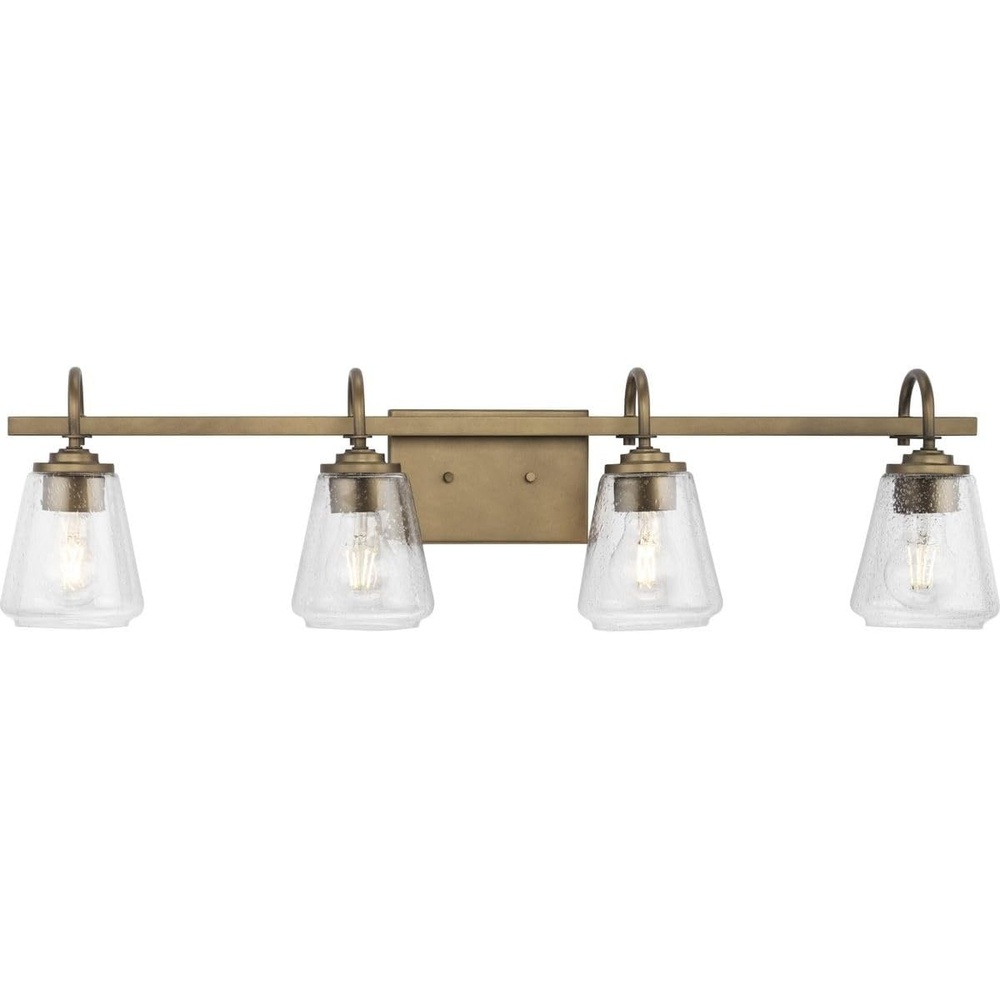 image:imageProgress Lighting Martenne 3187 in FourLight Aged Bronze Vanity Light with Seeded Glass Shade