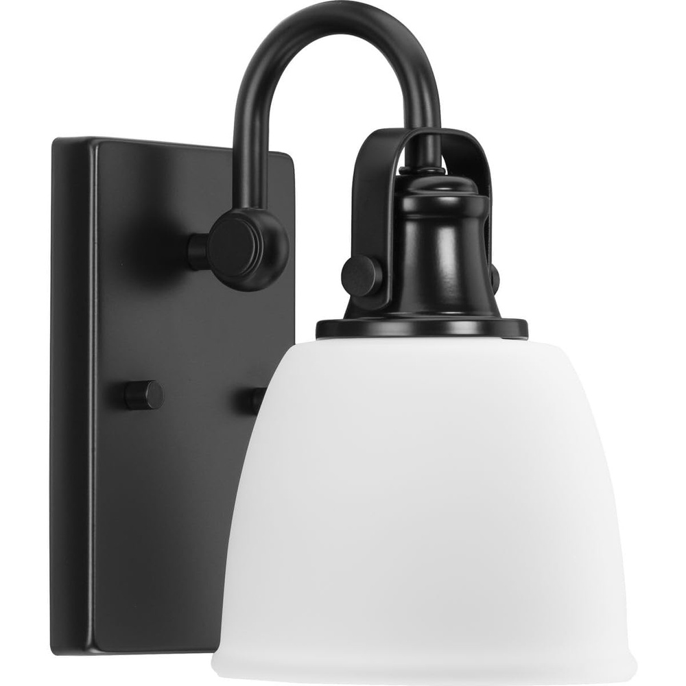 image:imageProgress Lighting P30042631M Preston 575 in OneLight Matte Black Vanity Light with Etched Opal Glass Shade