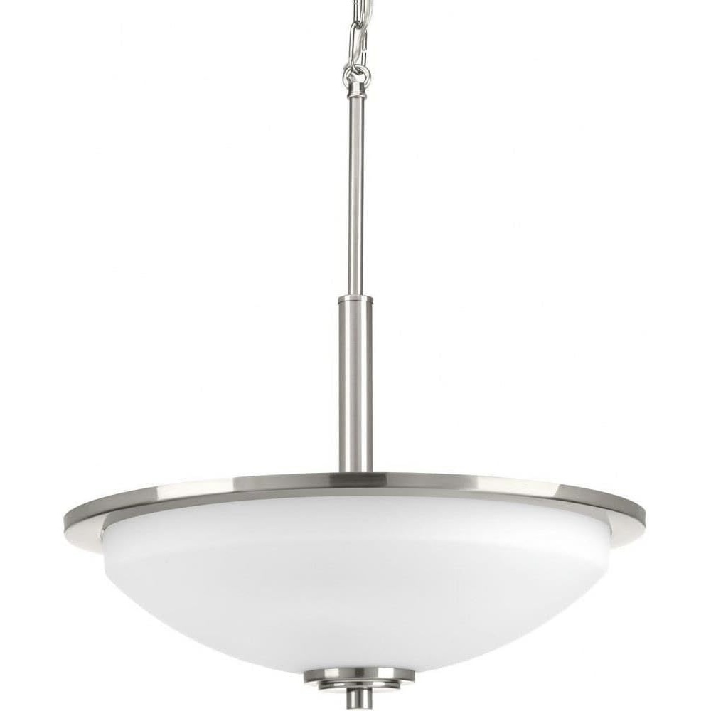 image:imageProgress Lighting ThreeLight Inverted Pendant Hanging Light Dining Room Light Fixture and Kitchen Light Etched Glass Shade Replay Collection BlackBrushed Nickel