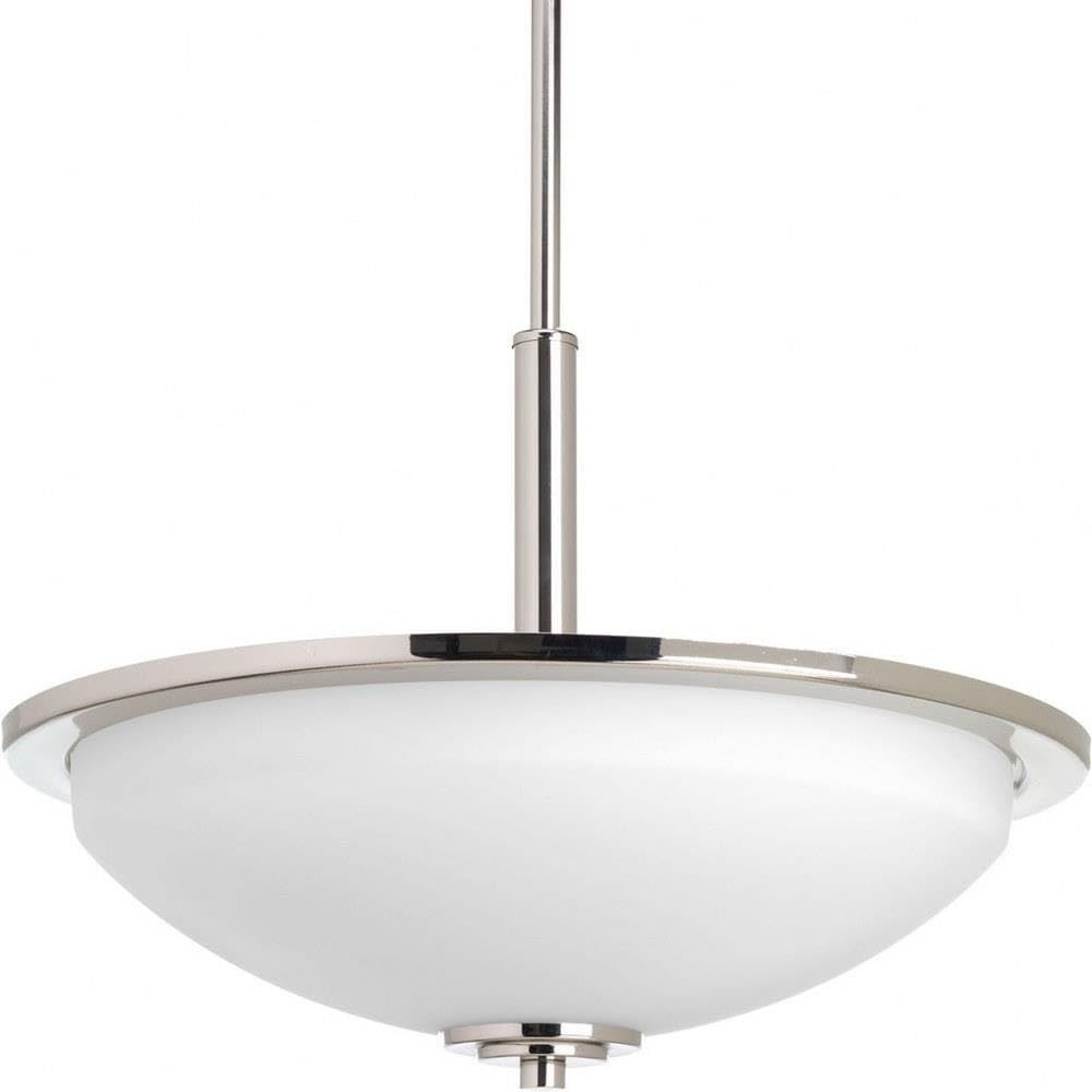 image:imageProgress Lighting ThreeLight Inverted Pendant Hanging Light Dining Room Light Fixture and Kitchen Light Etched Glass Shade Replay Collection BlackPolished Nickel