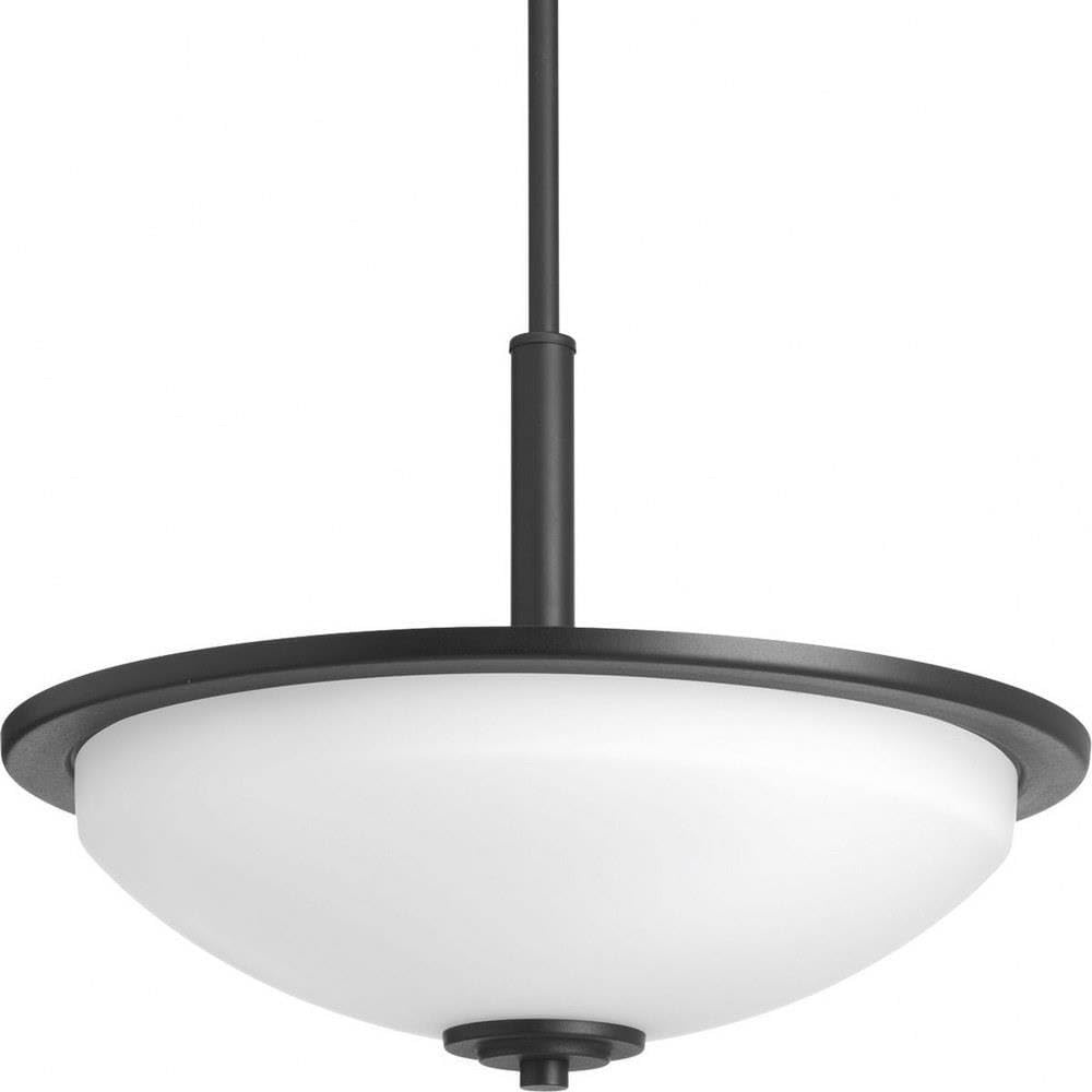 image:imageProgress Lighting ThreeLight Inverted Pendant Hanging Light Dining Room Light Fixture and Kitchen Light Etched Glass Shade Replay Collection BlackTextured Black