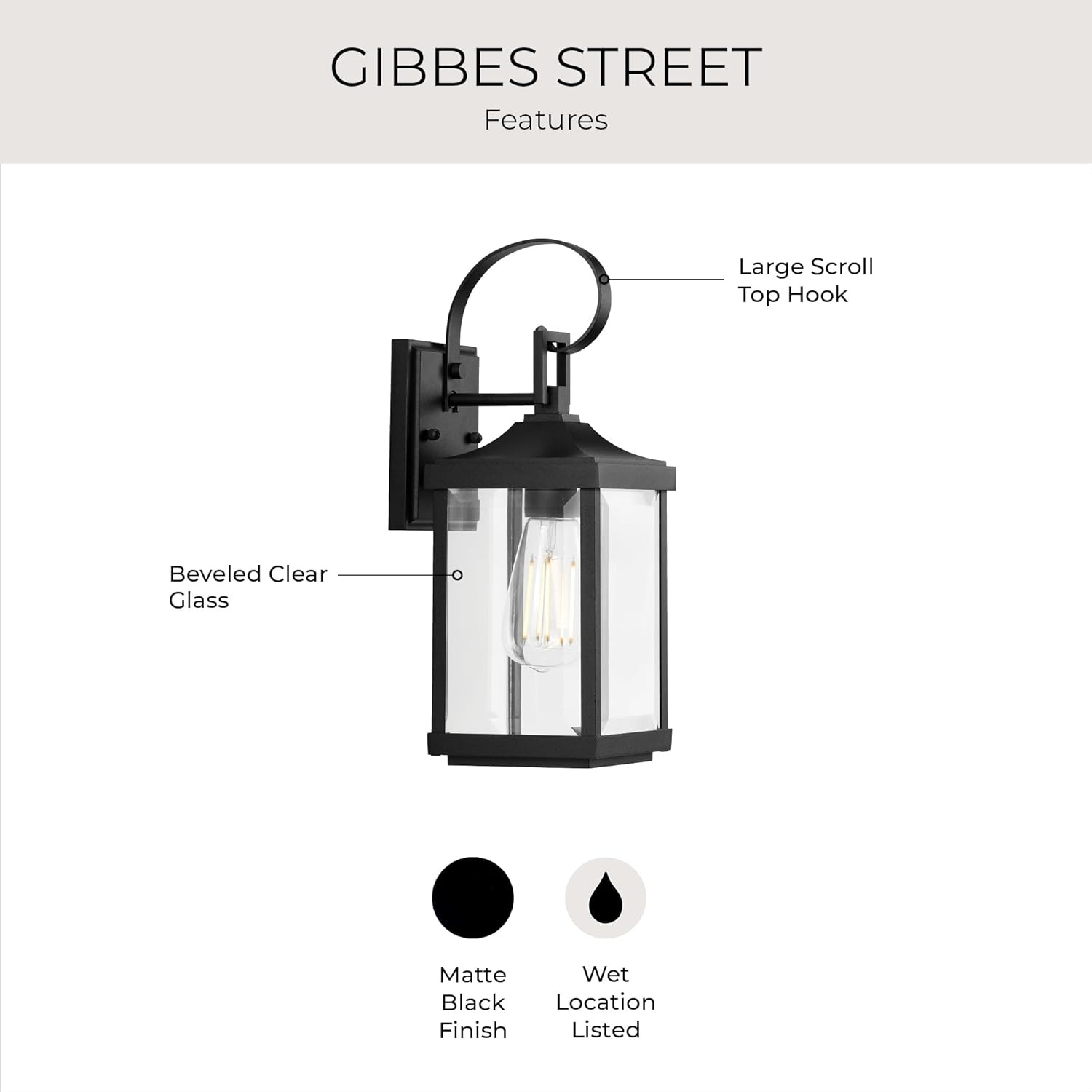 image:imageProgress Lighting Gibbes Street Collection 1Light Clear Beveled Glass New Traditional Outdoor Small Wall Lantern Light Textured Black