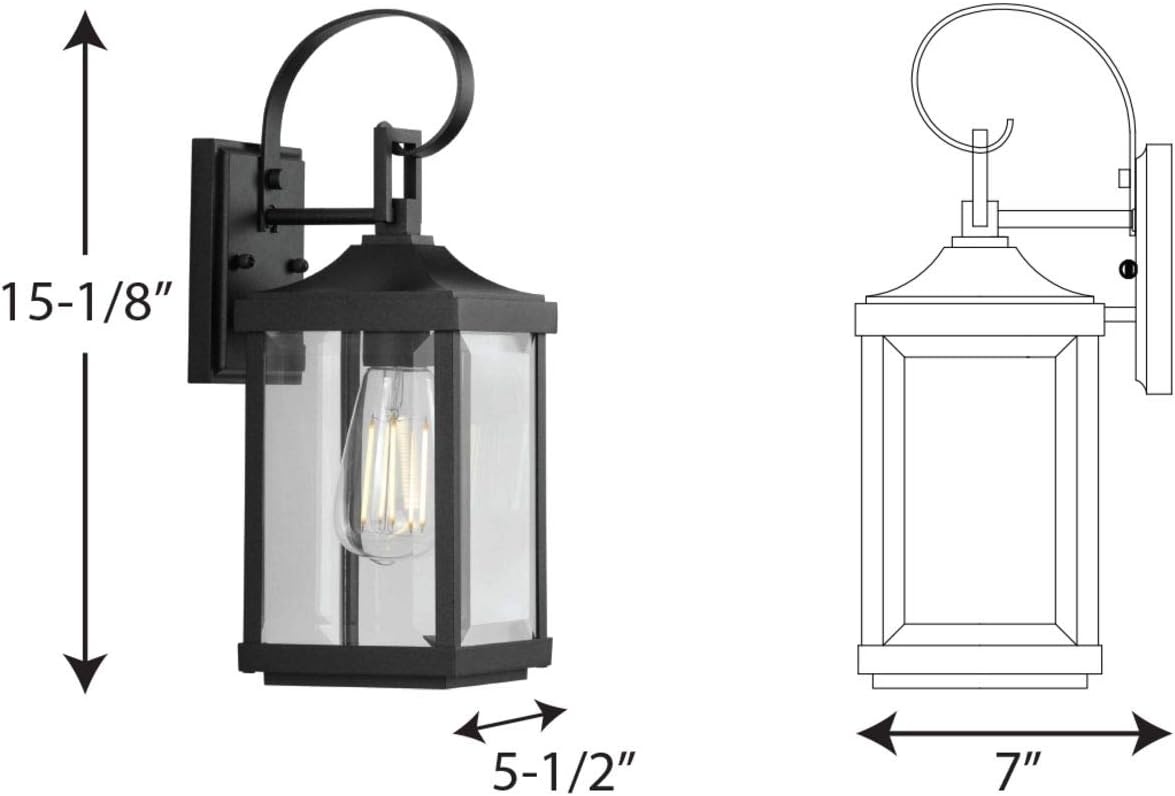 image:imageProgress Lighting Gibbes Street Collection 1Light Clear Beveled Glass New Traditional Outdoor Small Wall Lantern Light Textured Black