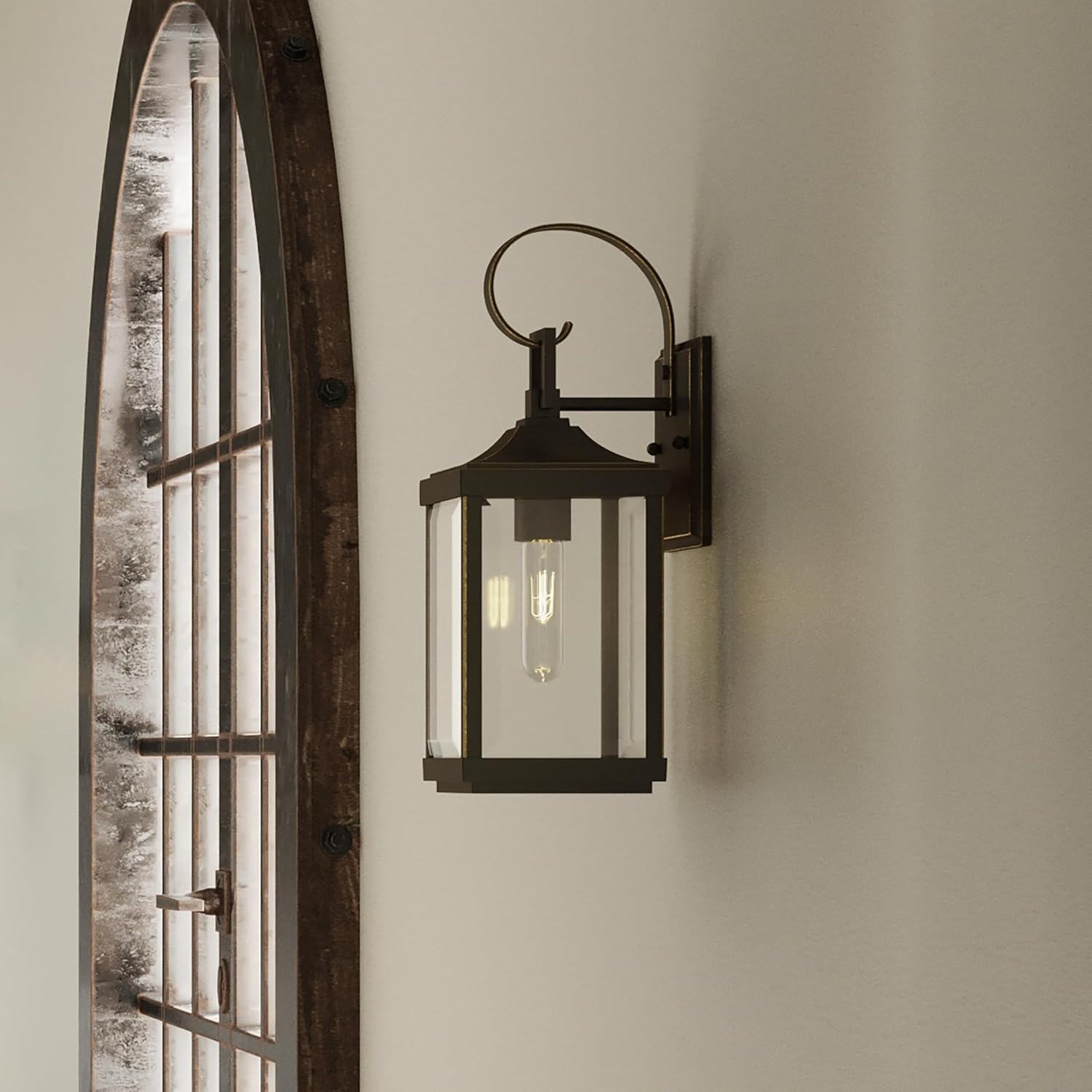 image:imageProgress Lighting Gibbes Street Collection 1Light Clear Beveled Glass New Traditional Outdoor Small Wall Lantern Light Textured Black