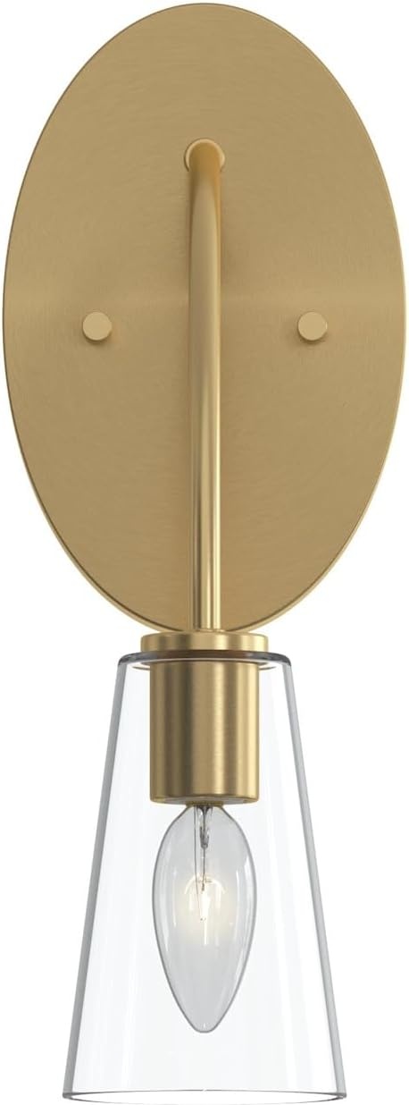 image:imageProgress Lighting Jheni 5 Inch 1Light Wall Sconce Transitional Wall Light Brushed Gold with Clear Glass Shade 14 in H x 5 in W x 7 in D P710154191