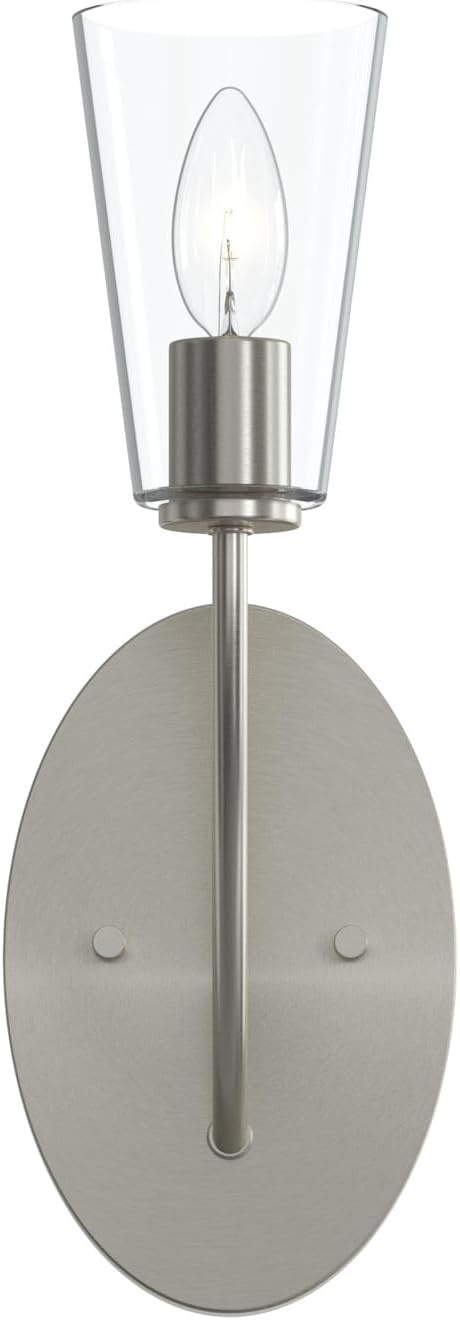image:imageProgress Lighting Jheni 5 Inch 1Light Wall Sconce Transitional Wall Light Brushed Gold with Clear Glass Shade 14 in H x 5 in W x 7 in D P710154191