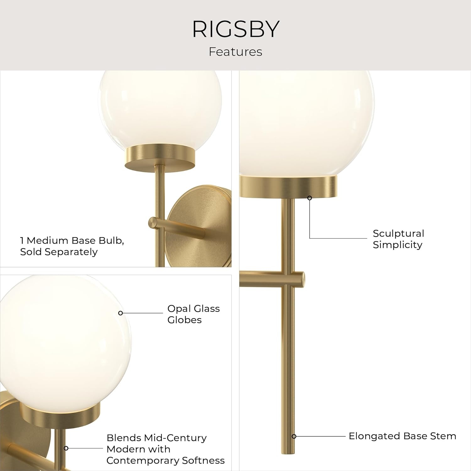 image:imageProgress Lighting Rigsby 16 Inch 1Light Wall Sconce Transitional Light Fixture Brushed Gold with Opal Glass Shade 16 in H x 6 in W x 75 in Dia P710157191
