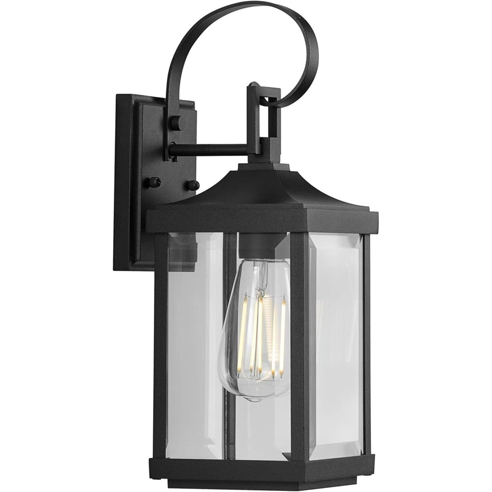 image:imageProgress Lighting Gibbes Street Collection 1Light Clear Beveled Glass New Traditional Outdoor Small Wall Lantern Light Textured Black