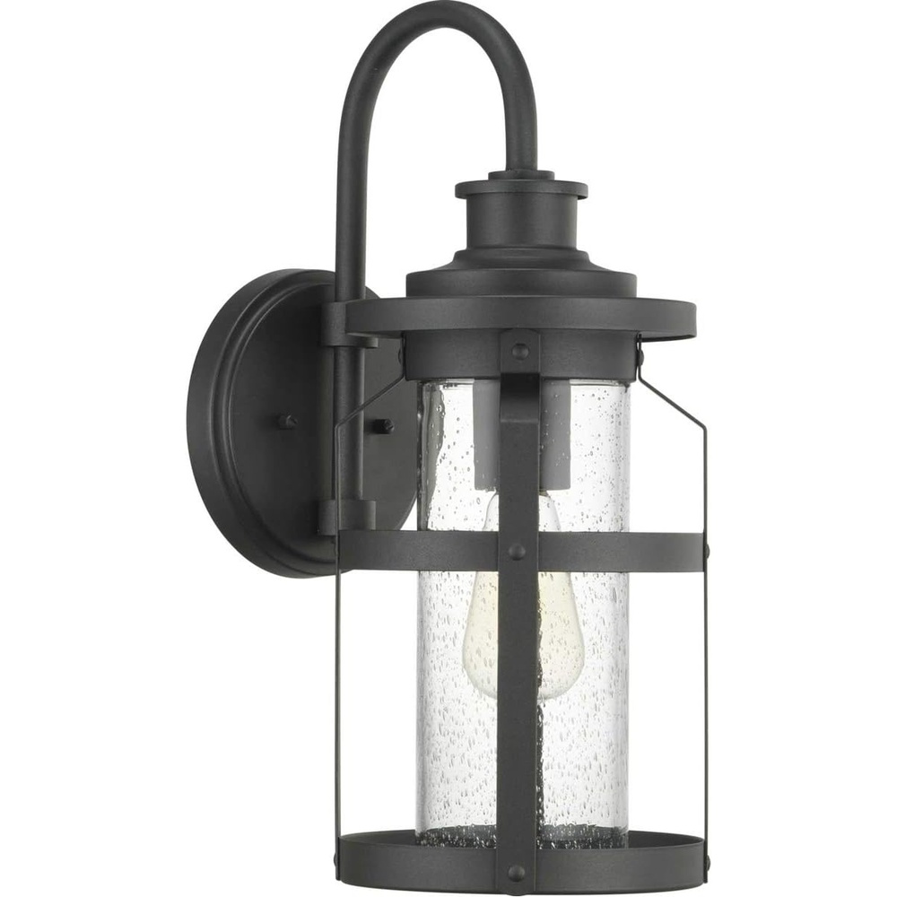 image:imageProgress Lighting Haslett Collection 1Light Clear Seeded Glass Farmhouse Outdoor Medium Wall Lantern Light Textured BlackBlack