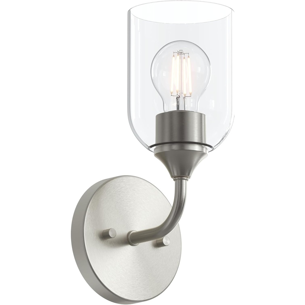image:imageProgress Lighting Ilia 1Light Wall Sconce Transitional Wall Sconce Brushed Nickel with Clear Glass Shade 11 in H x 5 in W x 6 in Dia P710155009
