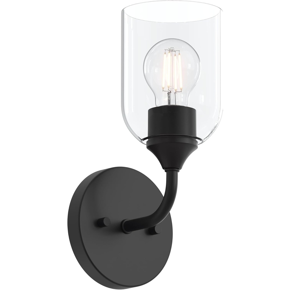 image:imageProgress Lighting Ilia 1Light Wall Sconce Transitional Wall Sconce Matte Black with Clear Glass Shade 11 in H x 5 in W x 6 in Dia P71015531M