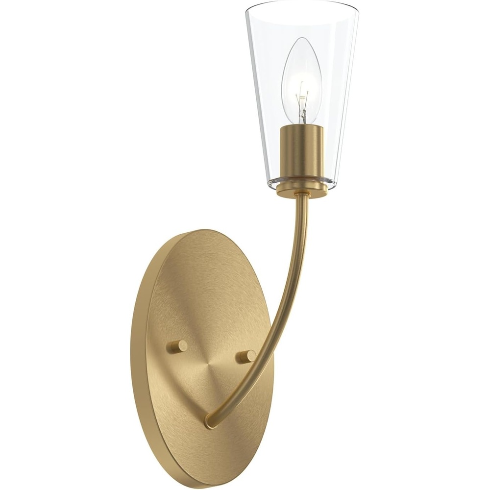 image:imageProgress Lighting Jheni 5 Inch 1Light Wall Sconce Transitional Wall Light Brushed Gold with Clear Glass Shade 14 in H x 5 in W x 7 in D P710154191