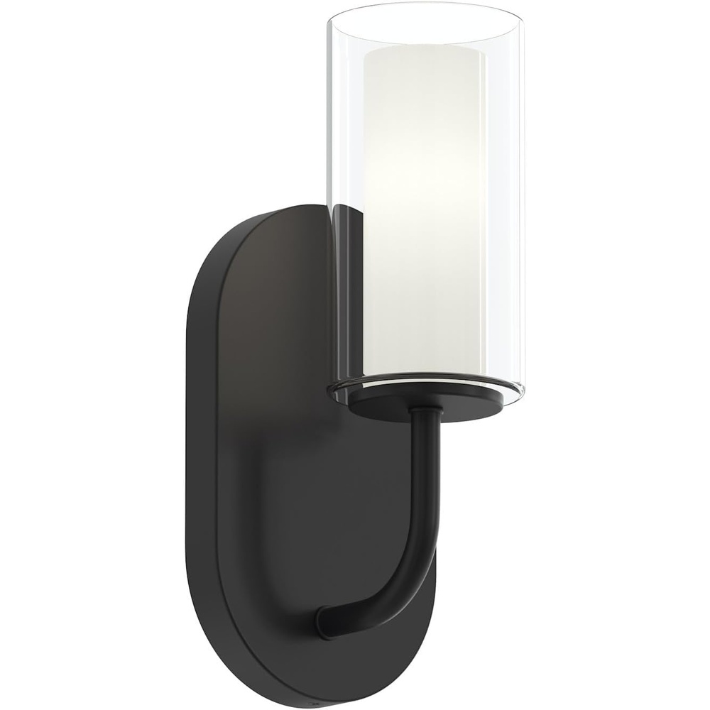 image:imageProgress Lighting Mack 45 Inch 1Light Wall Sconce Modern Traditional Wall Fixture Matte Black with Layered Glass Shade 105 in H x 45 in W x 475 in D P71015831M