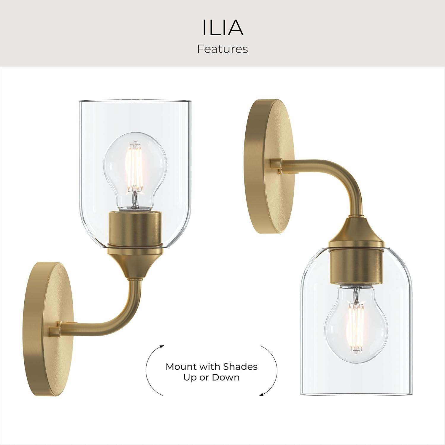 image:imageProgress Lighting Ilia 1Light Wall Sconce Transitional Wall Sconce Brushed Gold with Clear Glass Shade 11 in H x 5 in W x 6 in Dia P710155191