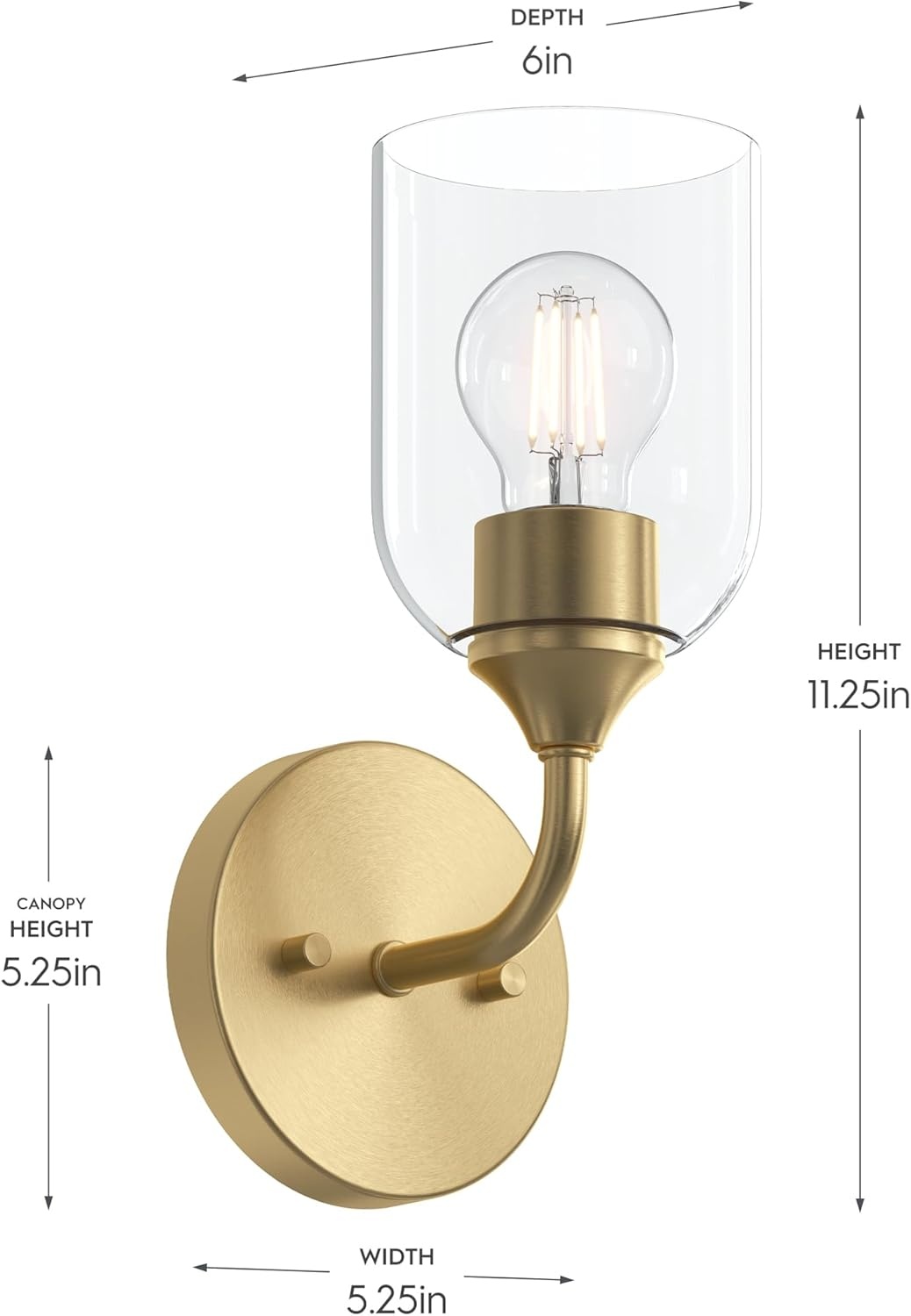 image:imageProgress Lighting Ilia 1Light Wall Sconce Transitional Wall Sconce Brushed Gold with Clear Glass Shade 11 in H x 5 in W x 6 in Dia P710155191