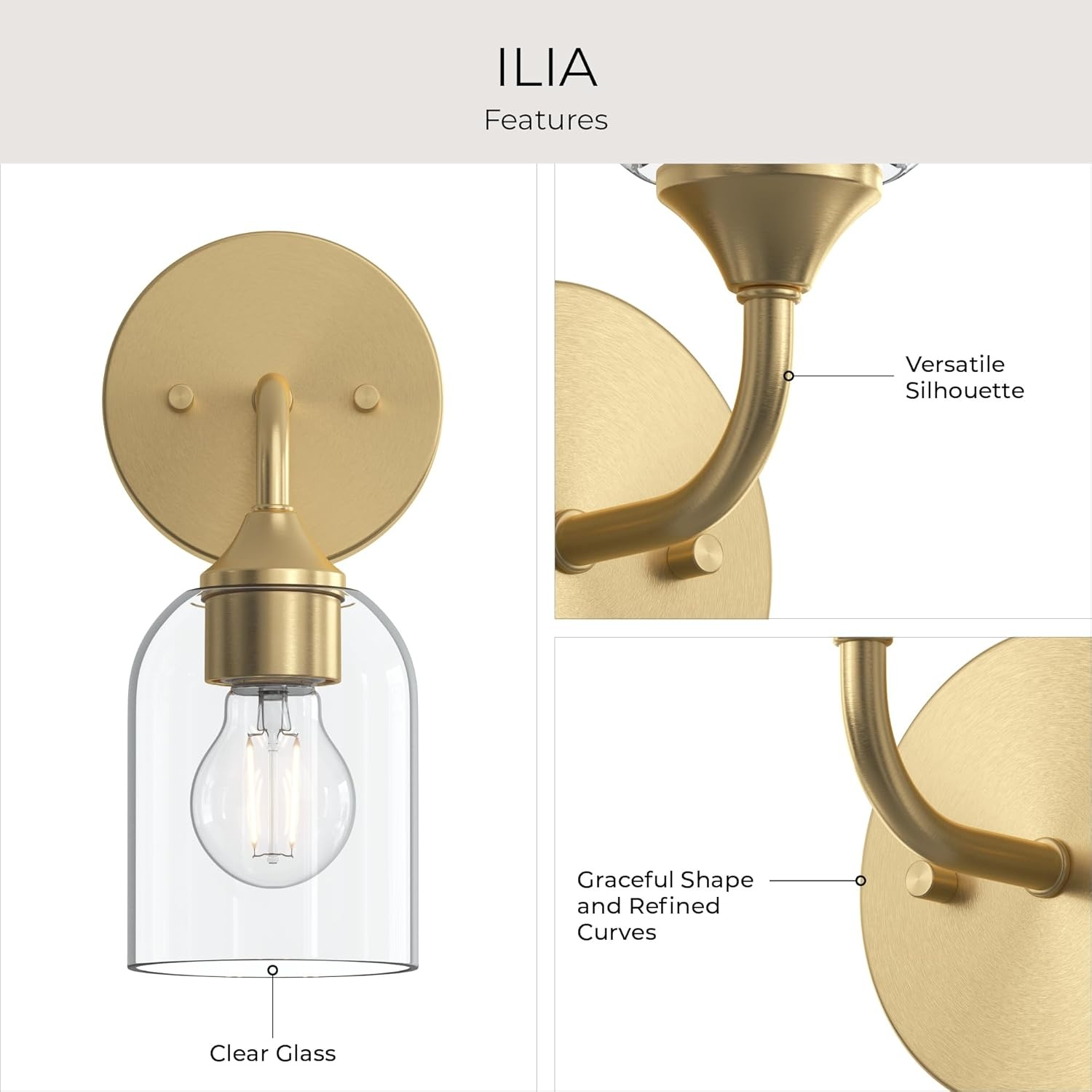 image:imageProgress Lighting Ilia 1Light Wall Sconce Transitional Wall Sconce Brushed Gold with Clear Glass Shade 11 in H x 5 in W x 6 in Dia P710155191