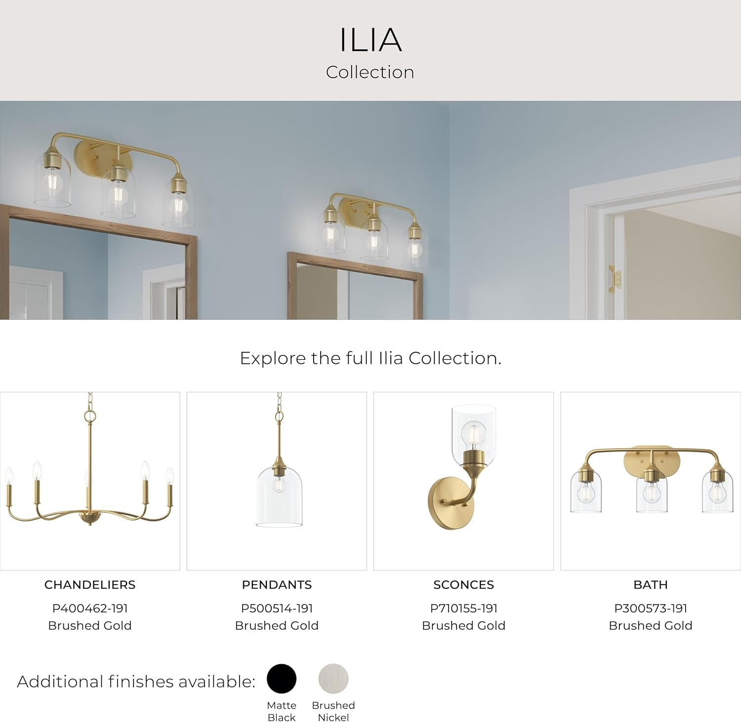 image:imageProgress Lighting Ilia 1Light Wall Sconce Transitional Wall Sconce Brushed Gold with Clear Glass Shade 11 in H x 5 in W x 6 in Dia P710155191