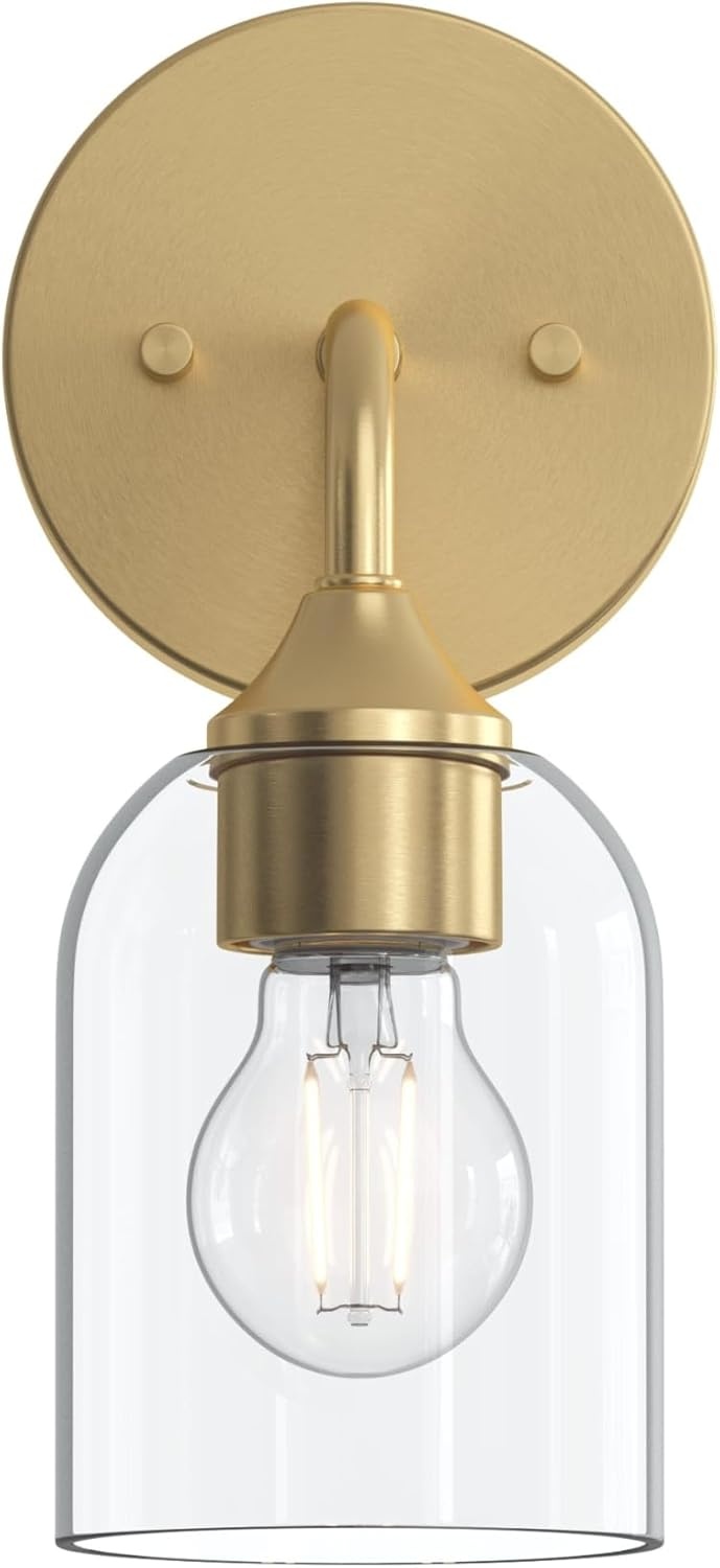 image:imageProgress Lighting Ilia 1Light Wall Sconce Transitional Wall Sconce Brushed Gold with Clear Glass Shade 11 in H x 5 in W x 6 in Dia P710155191