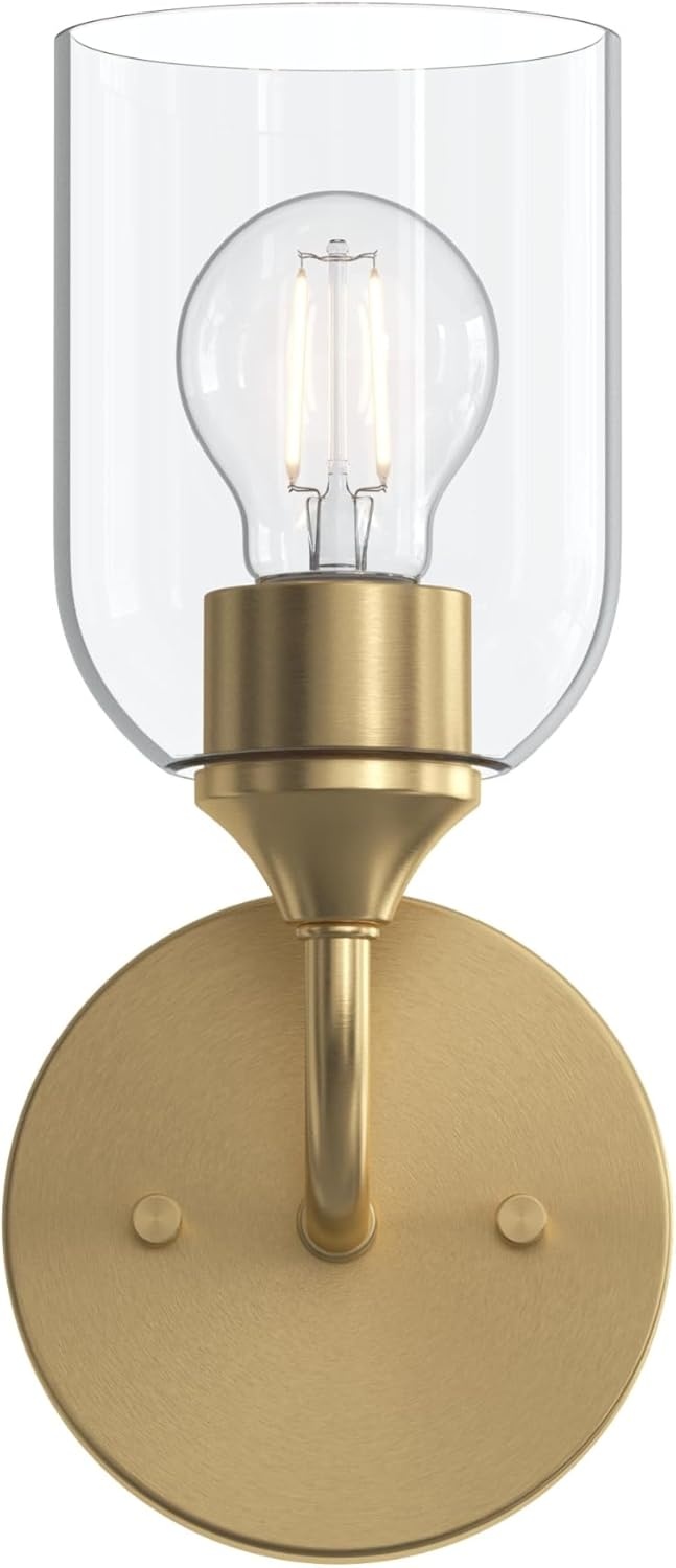 image:imageProgress Lighting Ilia 1Light Wall Sconce Transitional Wall Sconce Brushed Gold with Clear Glass Shade 11 in H x 5 in W x 6 in Dia P710155191