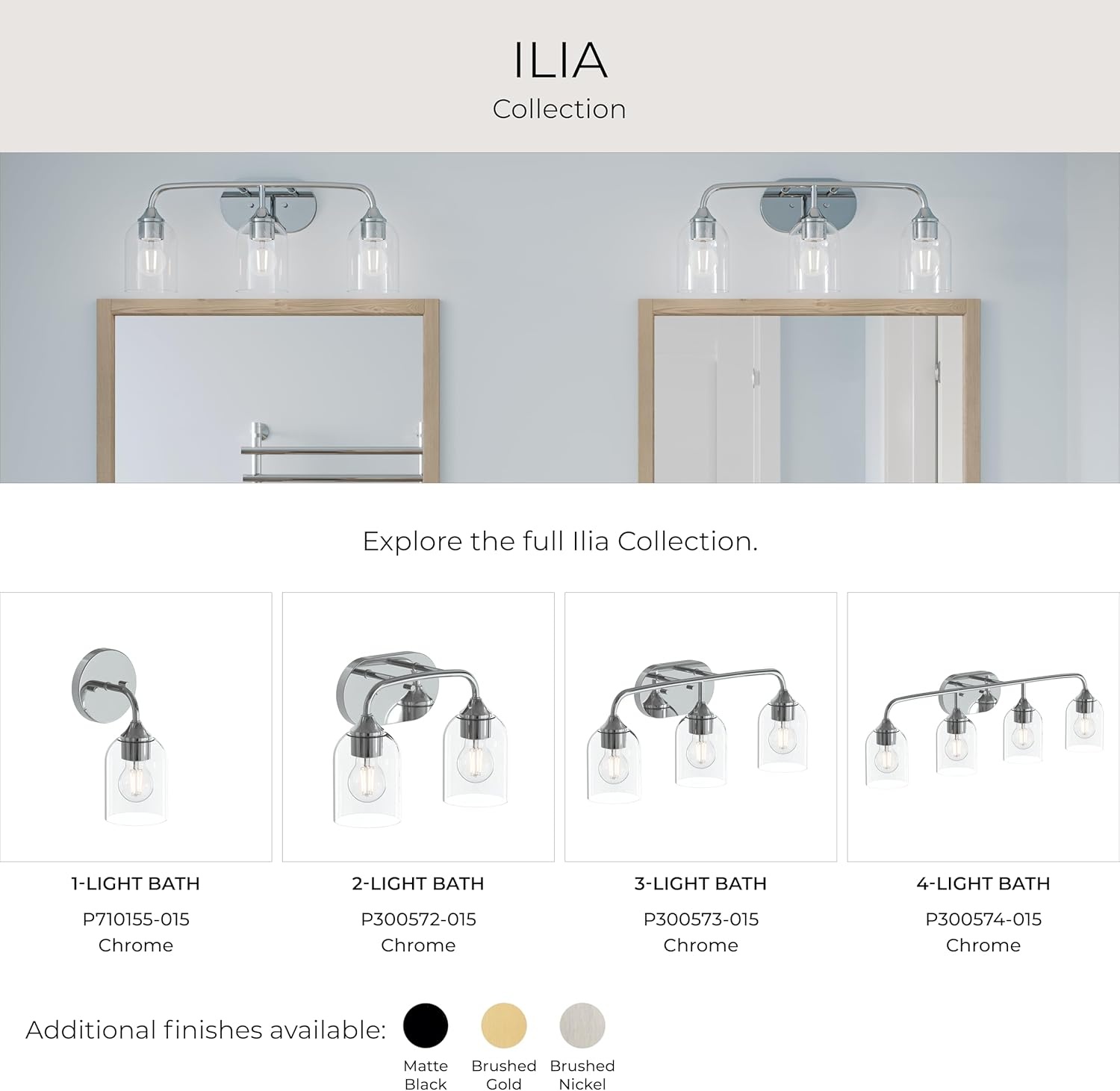 image:imageProgress Lighting Ilia 1Light Wall Sconce Transitional Wall Sconce Chrome with Clear Glass Shade 11 in H x 5 in W x 6 in Dia P710155015
