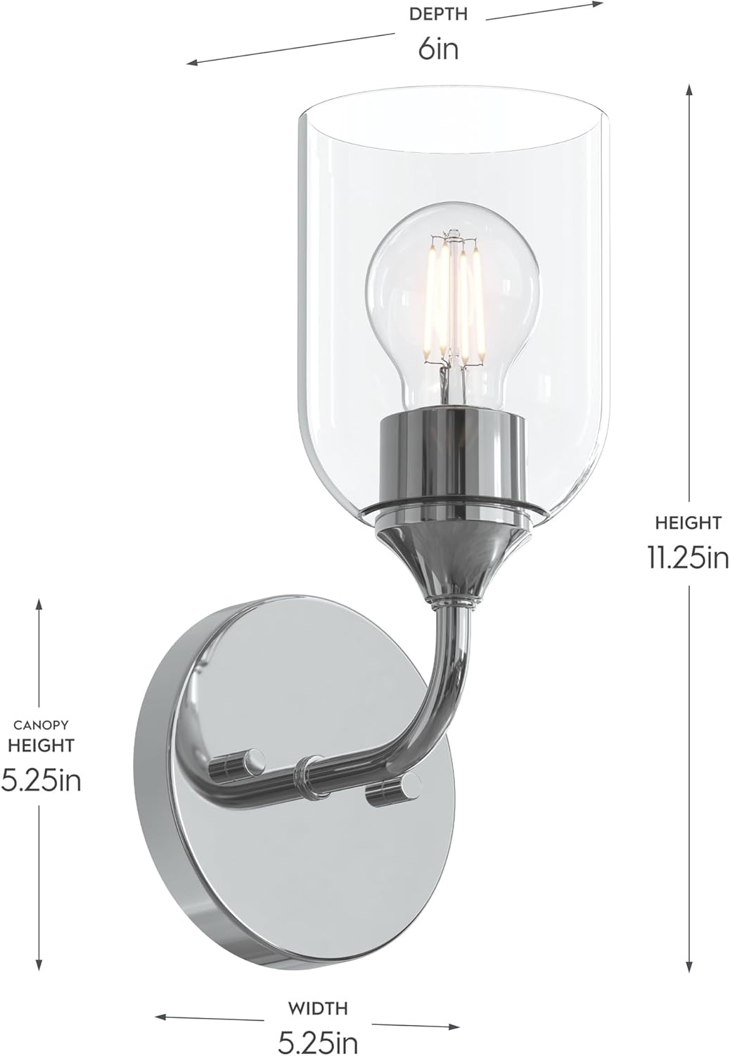image:imageProgress Lighting Ilia 1Light Wall Sconce Transitional Wall Sconce Chrome with Clear Glass Shade 11 in H x 5 in W x 6 in Dia P710155015