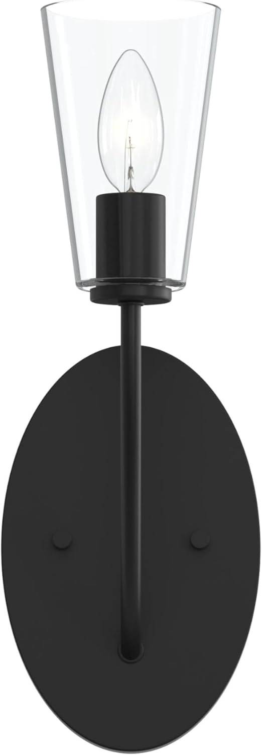 image:imageProgress Lighting Jheni 5 Inch 1Light Wall Sconce Transitional Wall Light Matte Black with Clear Glass Shade 14 in H x 5 in W x 7 in D P71015431M