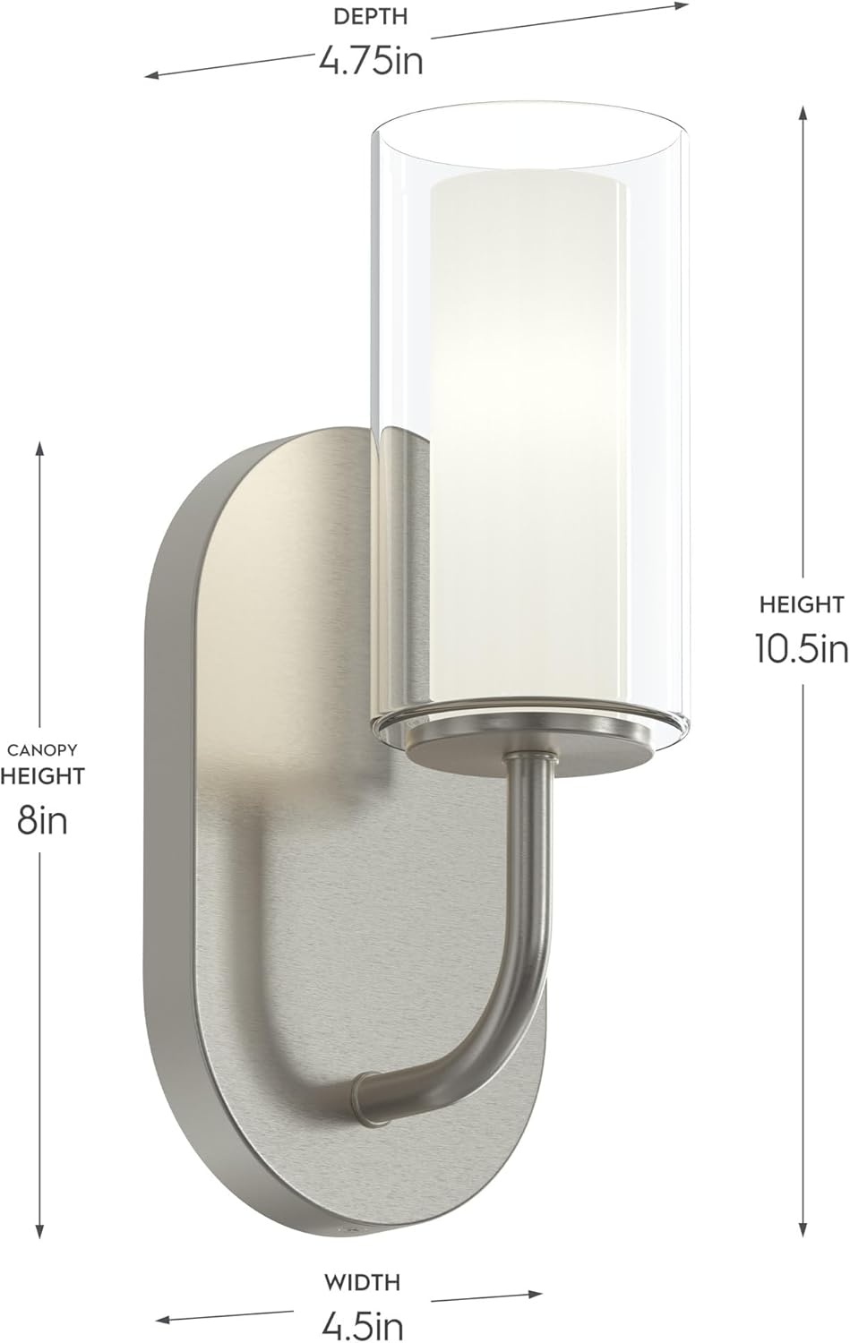image:imageProgress Lighting Mack 45 Inch 1Light Wall Sconce Modern Traditional Wall Fixture Brushed Nickel with Layered Glass Shade 105 in H x 45 in W x 475 in D P710158009