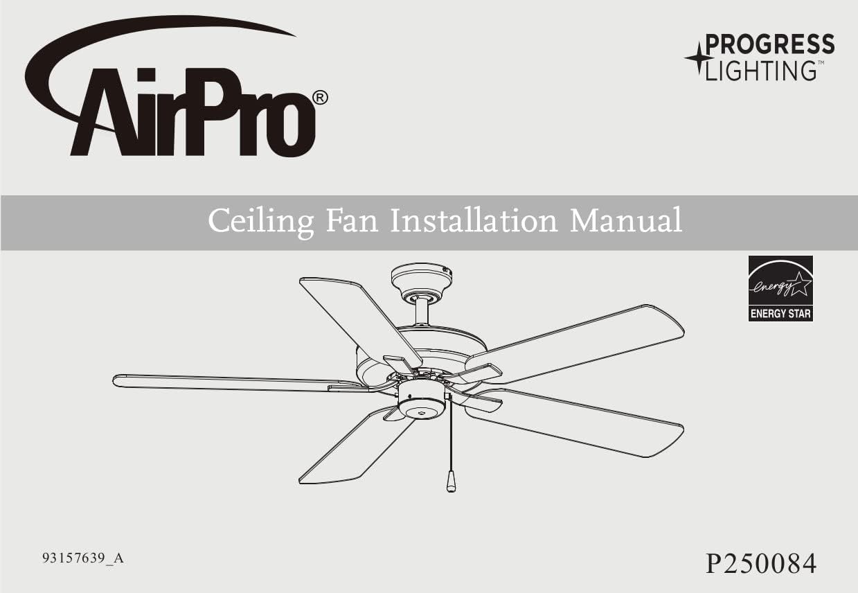 image:imageProgress Lighting P250084009 AirPro 52Inch AC Motor 5Blade Ceiling Fan 52x52x125 in Transitional Brushed NickelBrushed Nickel