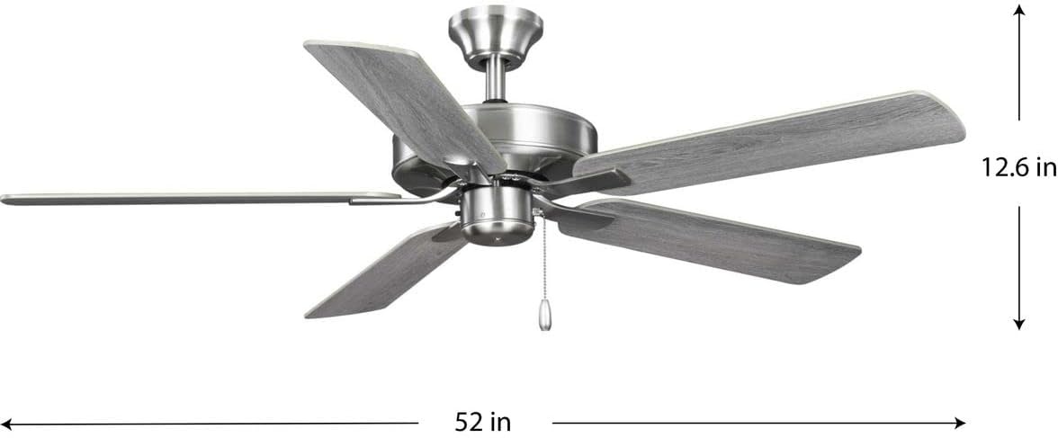image:imageProgress Lighting P250084009 AirPro 52Inch AC Motor 5Blade Ceiling Fan 52x52x125 in Transitional Brushed NickelBrushed Nickel