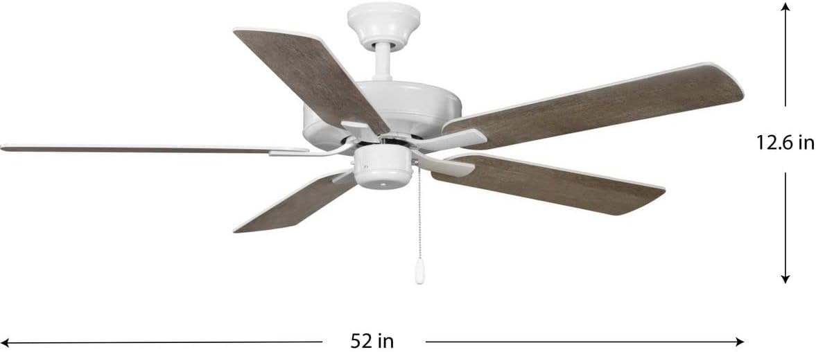 image:imageProgress Lighting P250084009 AirPro 52Inch AC Motor 5Blade Ceiling Fan 52x52x125 in Transitional Brushed NickelWhite