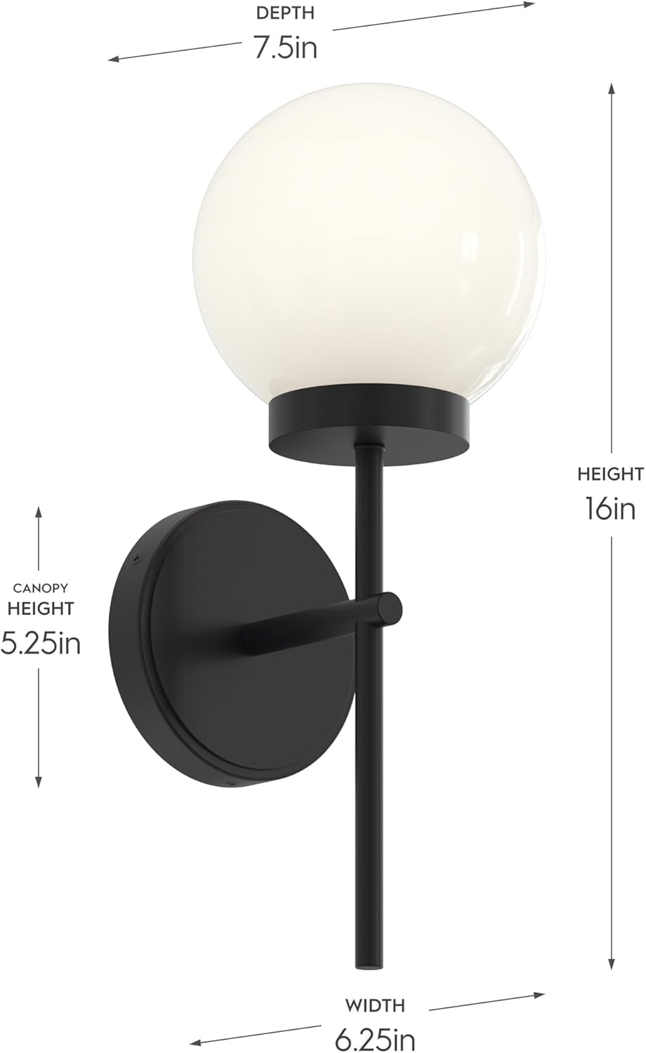 image:imageProgress Lighting Rigsby 16 Inch 1Light Wall Sconce Transitional Light Fixture Matte Black with Opal Glass Shade 16 in H x 6 in W x 75 in Dia P71015731M