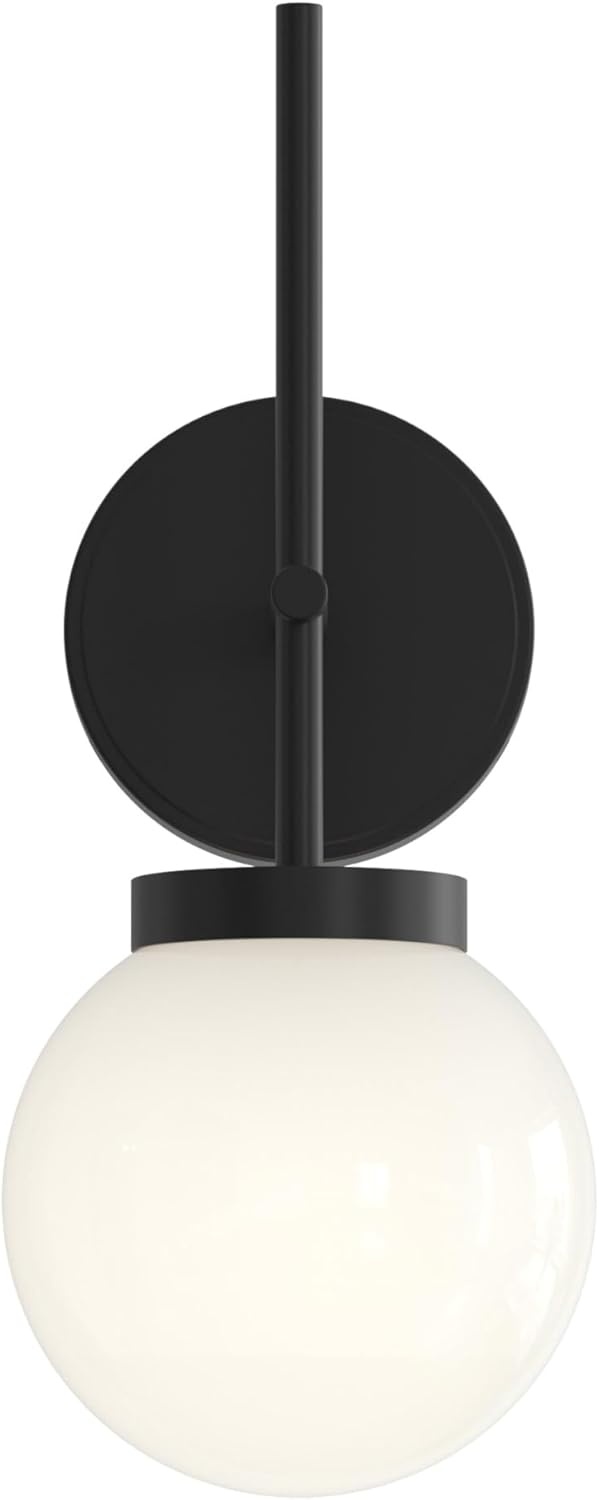 image:imageProgress Lighting Rigsby 16 Inch 1Light Wall Sconce Transitional Light Fixture Matte Black with Opal Glass Shade 16 in H x 6 in W x 75 in Dia P71015731M