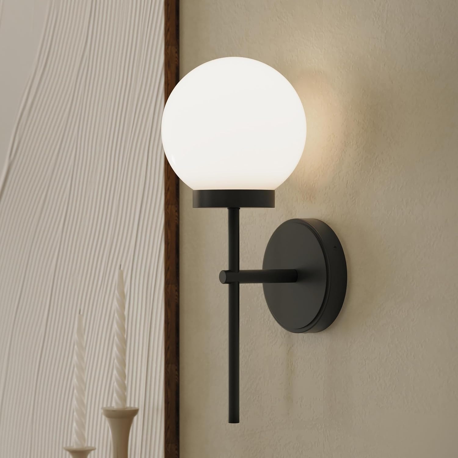 image:imageProgress Lighting Rigsby 16 Inch 1Light Wall Sconce Transitional Light Fixture Matte Black with Opal Glass Shade 16 in H x 6 in W x 75 in Dia P71015731M