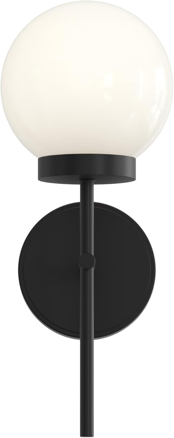 image:imageProgress Lighting Rigsby 16 Inch 1Light Wall Sconce Transitional Light Fixture Matte Black with Opal Glass Shade 16 in H x 6 in W x 75 in Dia P71015731M