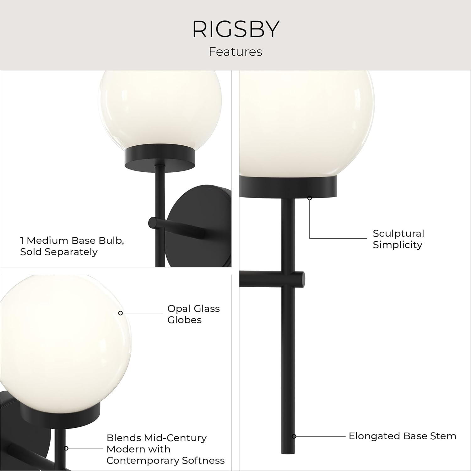 image:imageProgress Lighting Rigsby 16 Inch 1Light Wall Sconce Transitional Light Fixture Matte Black with Opal Glass Shade 16 in H x 6 in W x 75 in Dia P71015731M