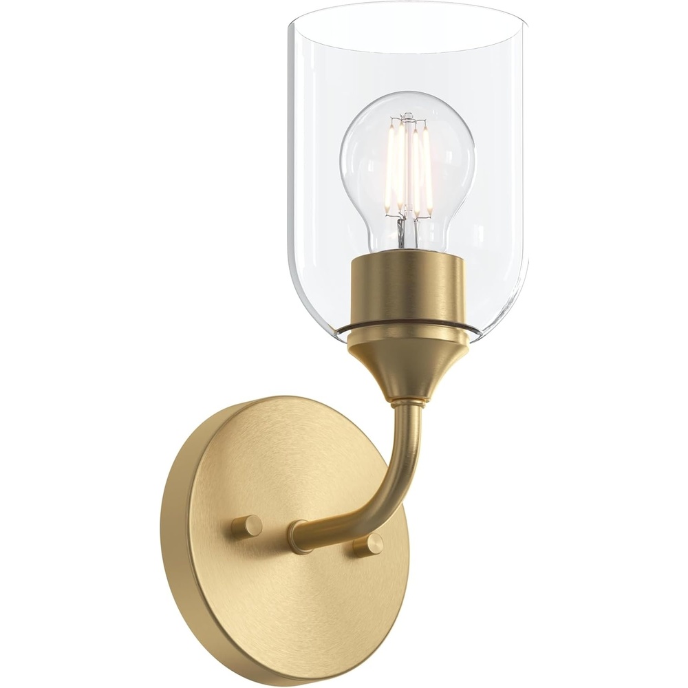 image:imageProgress Lighting Ilia 1Light Wall Sconce Transitional Wall Sconce Brushed Gold with Clear Glass Shade 11 in H x 5 in W x 6 in Dia P710155191