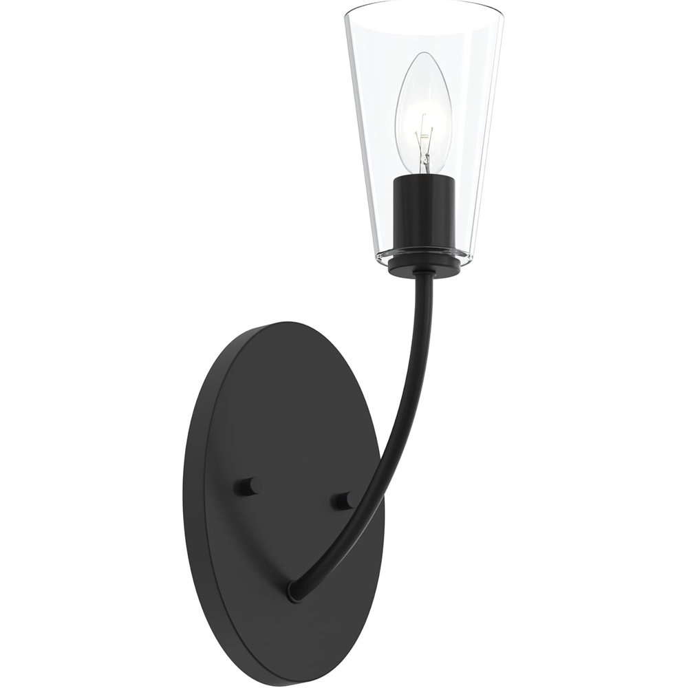 image:imageProgress Lighting Jheni 5 Inch 1Light Wall Sconce Transitional Wall Light Matte Black with Clear Glass Shade 14 in H x 5 in W x 7 in D P71015431M
