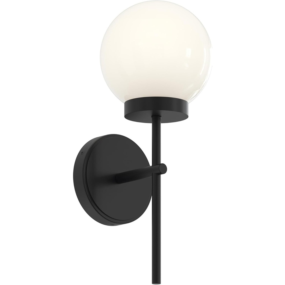 image:imageProgress Lighting Rigsby 16 Inch 1Light Wall Sconce Transitional Light Fixture Matte Black with Opal Glass Shade 16 in H x 6 in W x 75 in Dia P71015731M